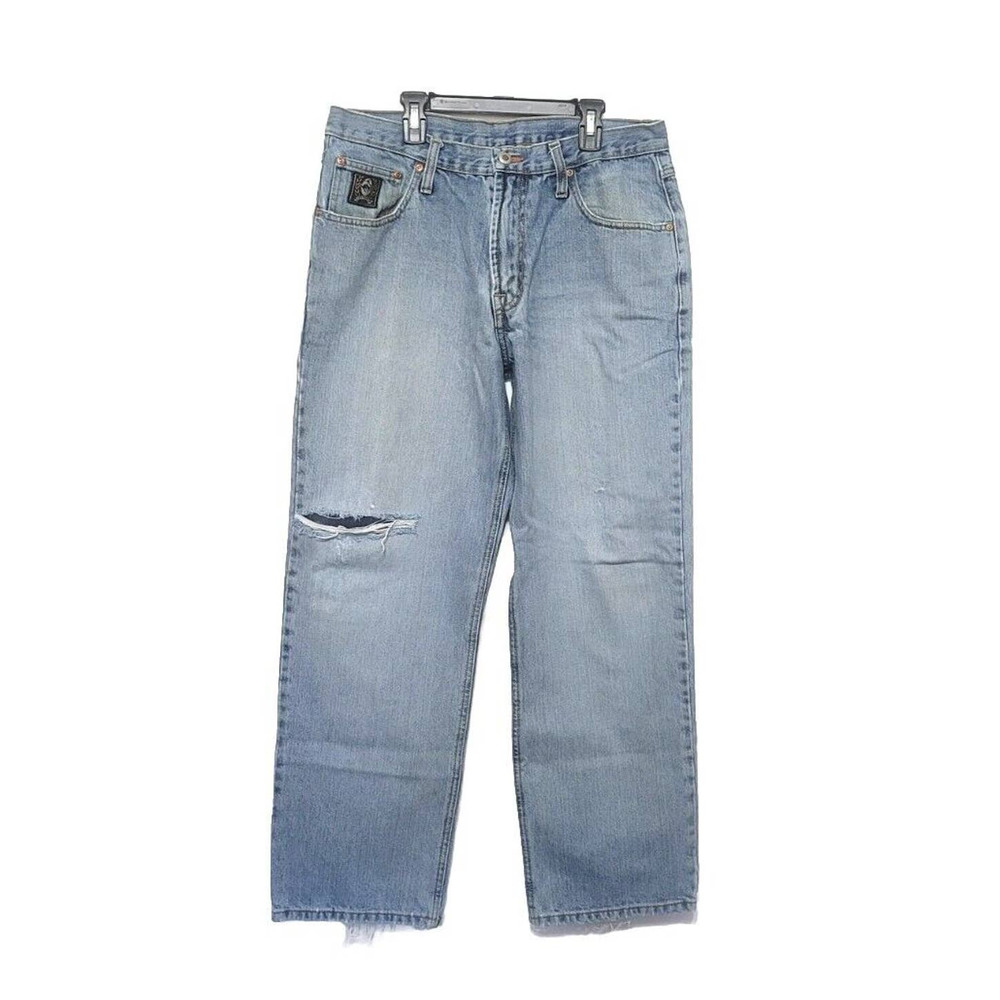 Cinch Jeans Straight Leg Mens Size 33x32 Light Wash Distressed Denim Western